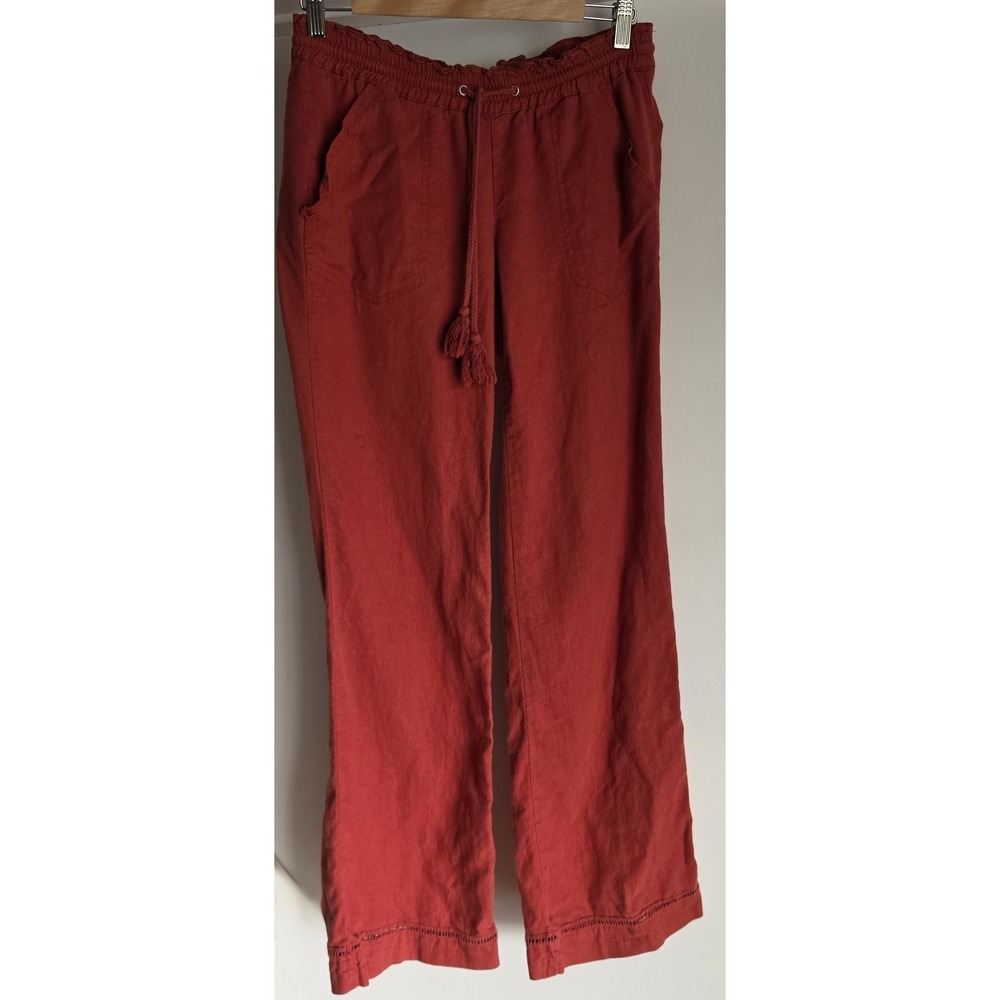 Jolt Women's Small Terracotta Linen Rayon Pants - 21" Inseam - Crochet Hem